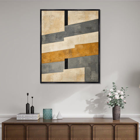 INVIN ART Framed Canvas 100% Handpainted Oil Painting Gray and Ochre Crossings Wall Art