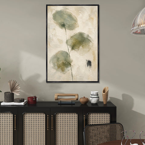 INVIN ART Framed Canvas 100% Handpainted Oil Painting Three Leaves on a Fine Stem Wall Art