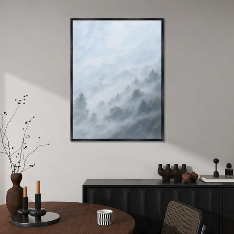 INVIN ART Framed Canvas 100% Handpainted Oil Painting Forest Slopes in Mist Wall Art