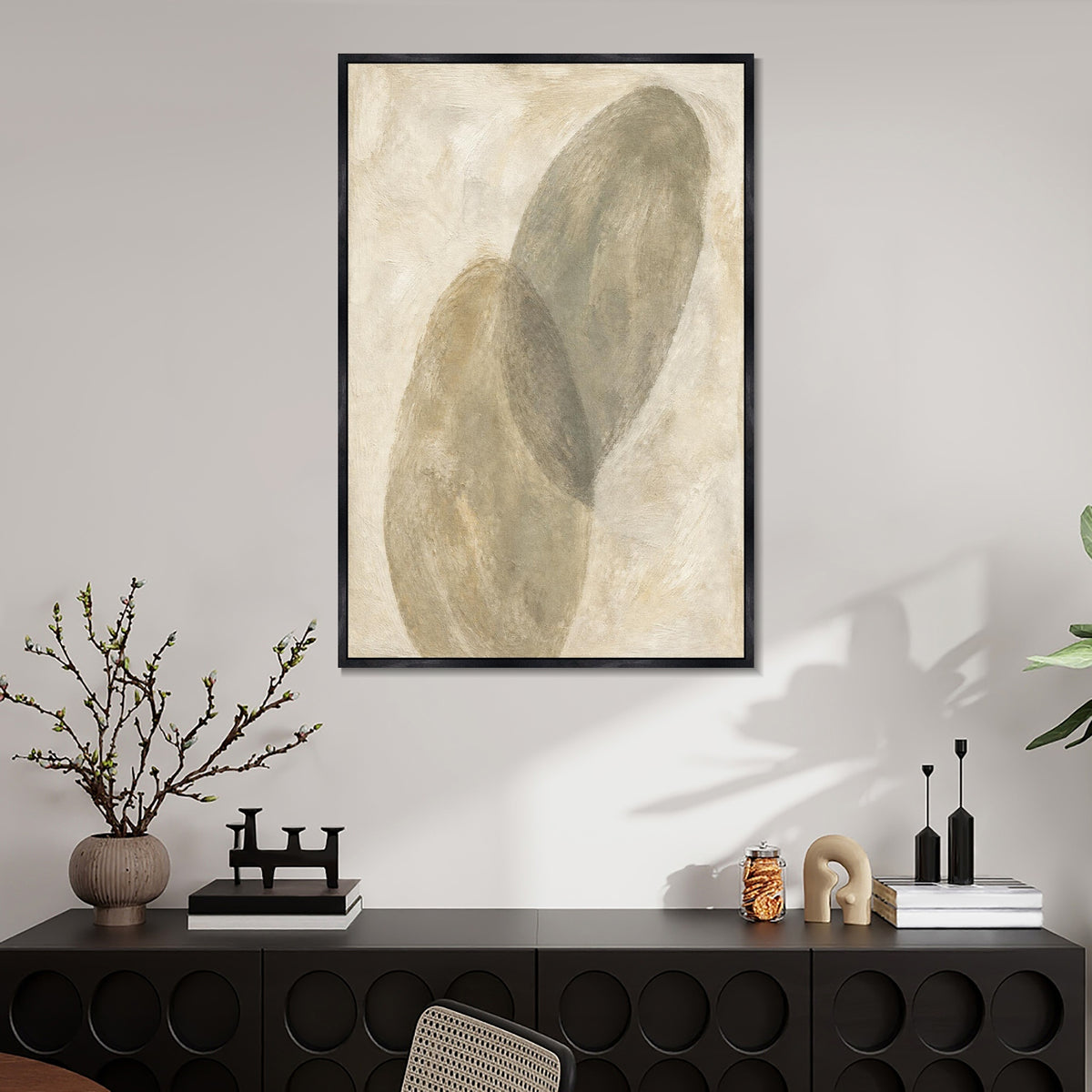INVIN ART Framed Canvas 100% Handpainted Oil Painting Two Leaning Pebbles Wall Art