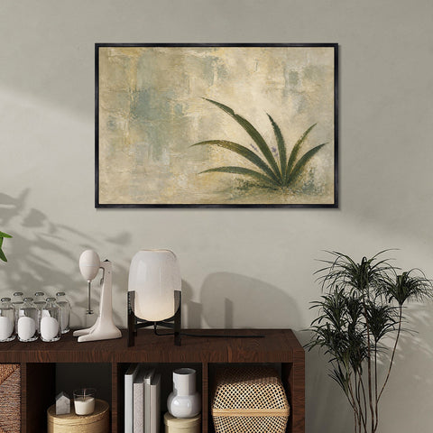 INVIN ART Framed Canvas 100% Handpainted Oil Painting Low Green Leaves Wall Art