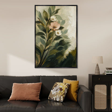 INVIN ART Framed Canvas 100% Handpainted Oil Painting Pale Blossoms Among Leaves Wall Art
