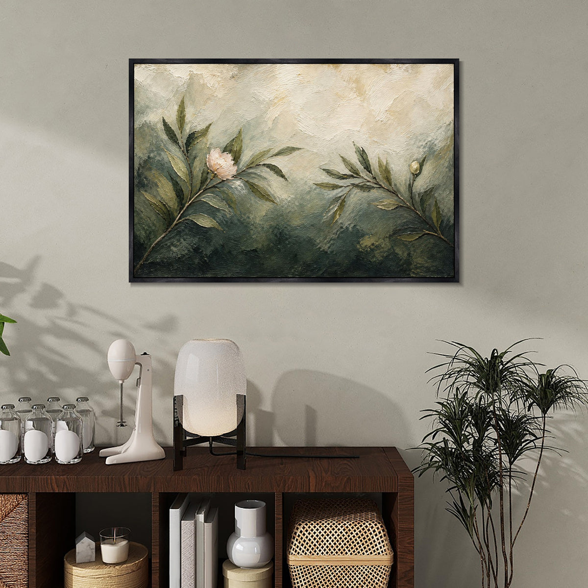 INVIN ART Framed Canvas 100% Handpainted Oil Painting First Blossom in the Green Wall Art