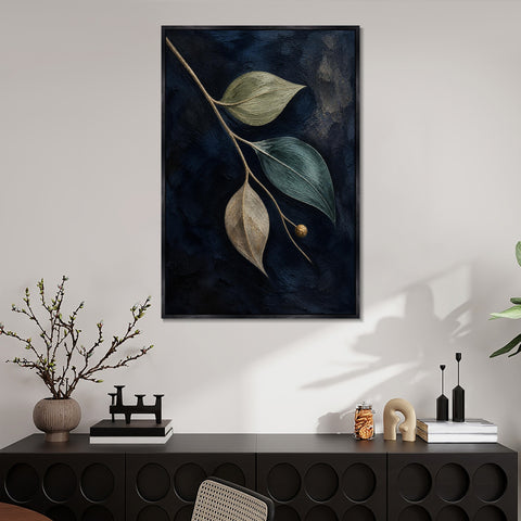 INVIN ART Framed Canvas 100% Handpainted Oil Painting Leaves Against Midnight Blue Wall Art