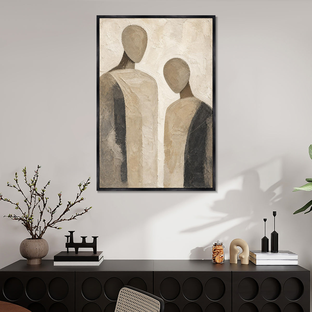 INVIN ART Framed Canvas 100% Handpainted Oil Painting Two Quiet Figures Wall Art