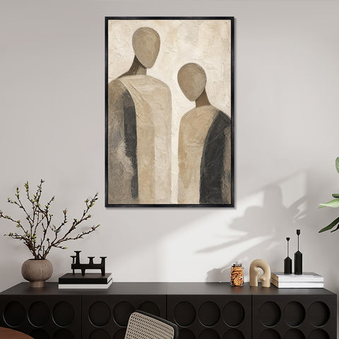 INVIN ART Framed Canvas 100% Handpainted Oil Painting Two Quiet Figures Wall Art