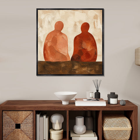 INVIN ART Framed Canvas 100% Handpainted Oil Painting Companions in Terracotta Wall Art