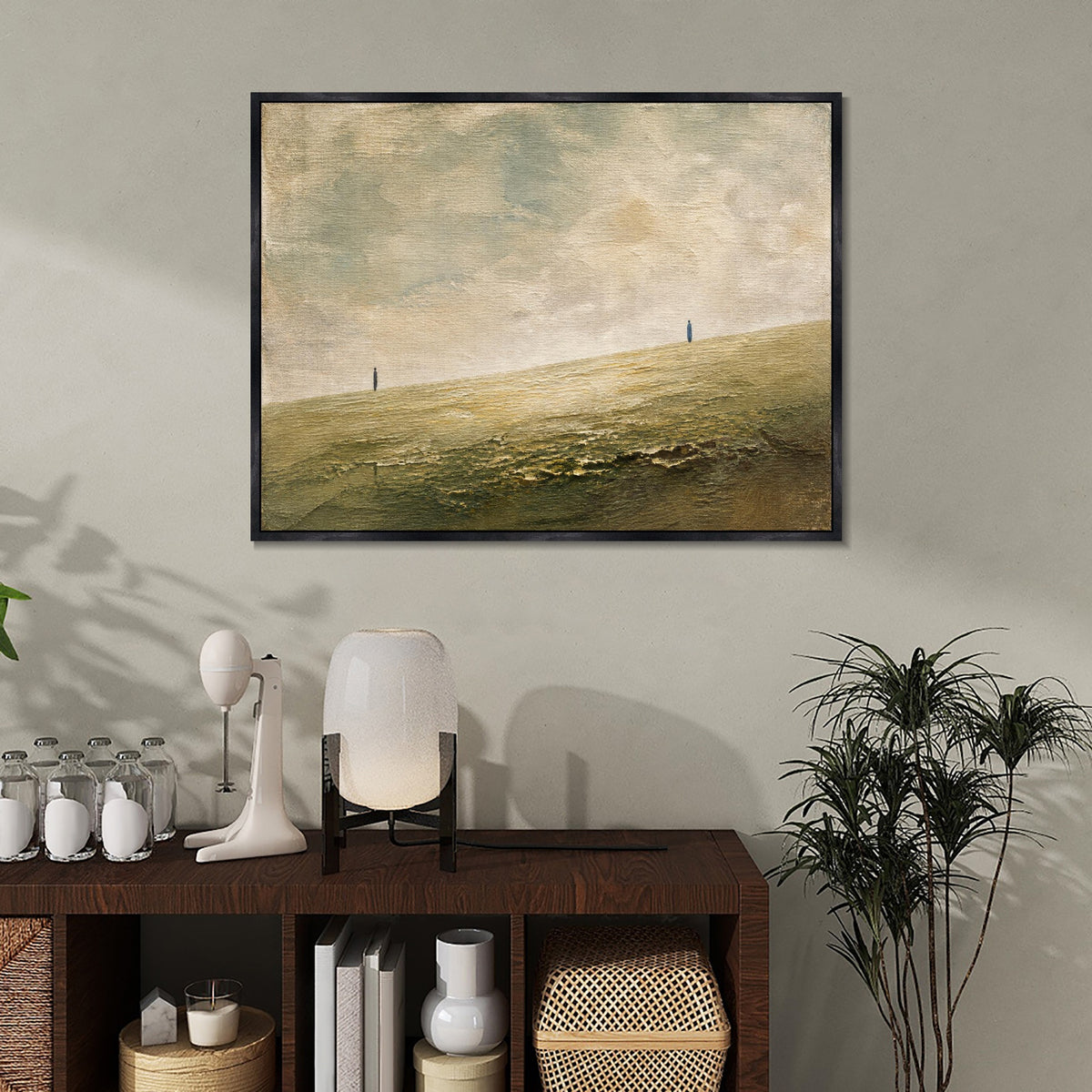 INVIN ART Framed Canvas 100% Handpainted Oil Painting Two Figures on the Open Field Wall Art