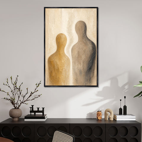 INVIN ART Framed Canvas 100% Handpainted Oil Painting Together in Warm Light Wall Art