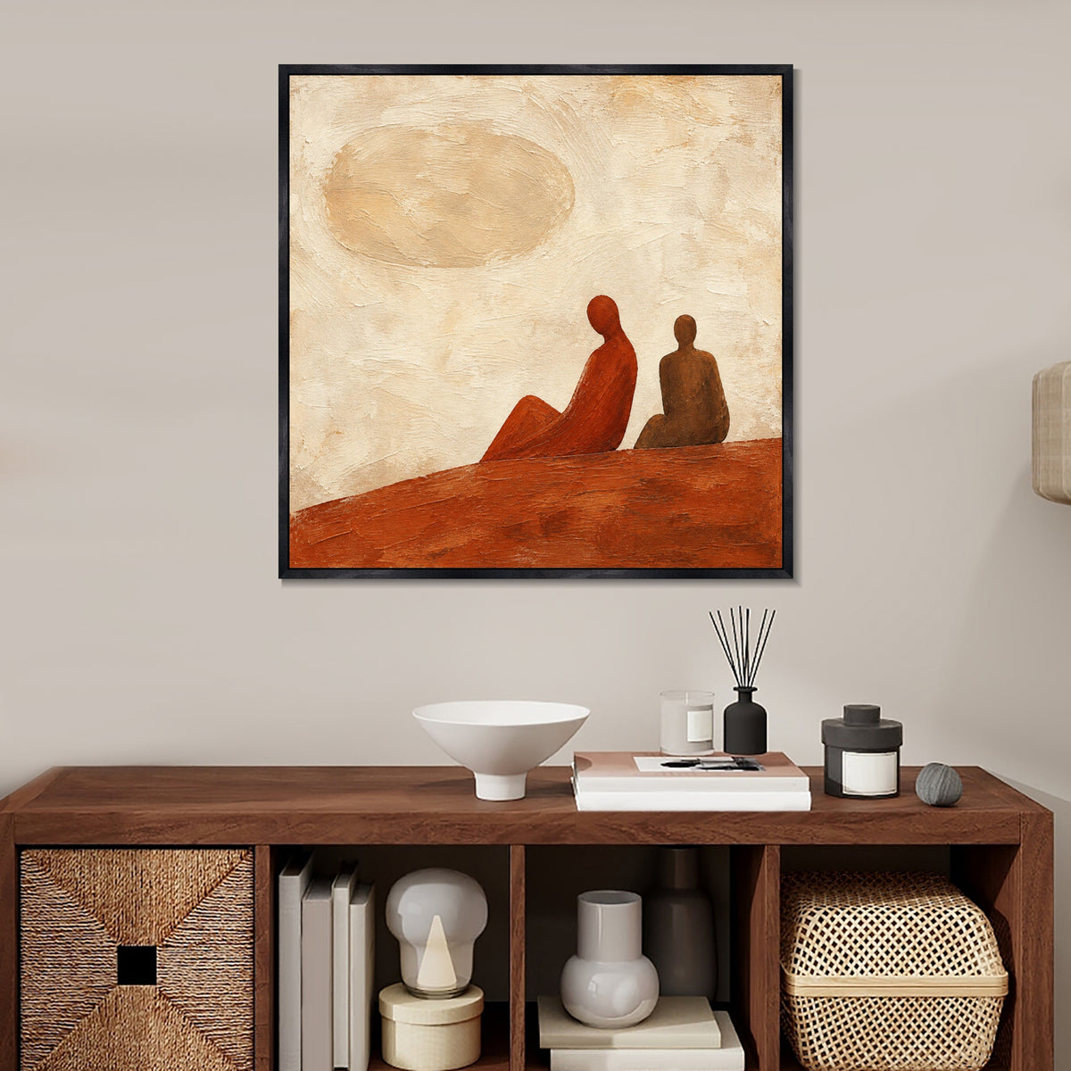 INVIN ART Framed Canvas 100% Handpainted Oil Painting Beneath the Golden Sky Wall Art