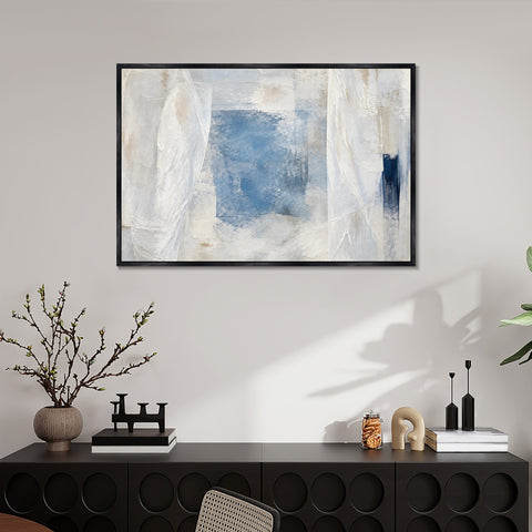 INVIN ART Framed Canvas 100% Handpainted Oil Painting Blue Window Traces Wall Art
