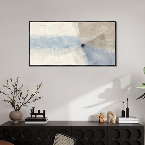 INVIN ART Framed Canvas 100% Handpainted Oil Painting Blue Gray Convergence Wall Art