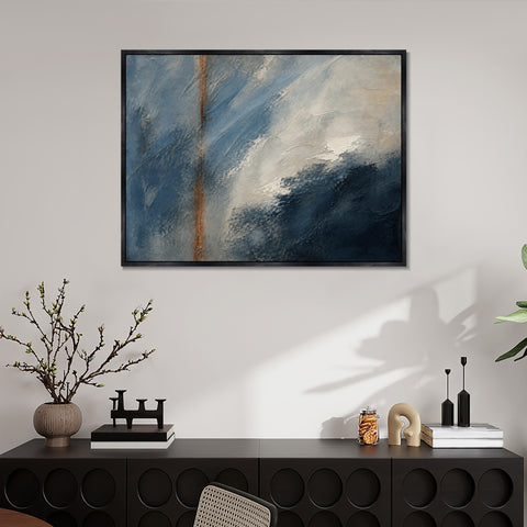 INVIN ART Framed Canvas 100% Handpainted Oil Painting Blue Direction Wall Art