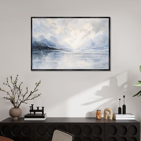 INVIN ART Framed Canvas 100% Handpainted Oil Painting Clear Lake and Distant Mountains Wall Art