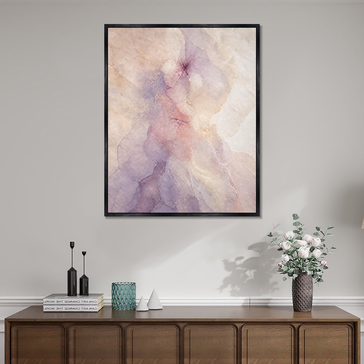 INVIN ART Framed Canvas 100% Handpainted Oil Painting Blush and Lavender Mist Wall Art