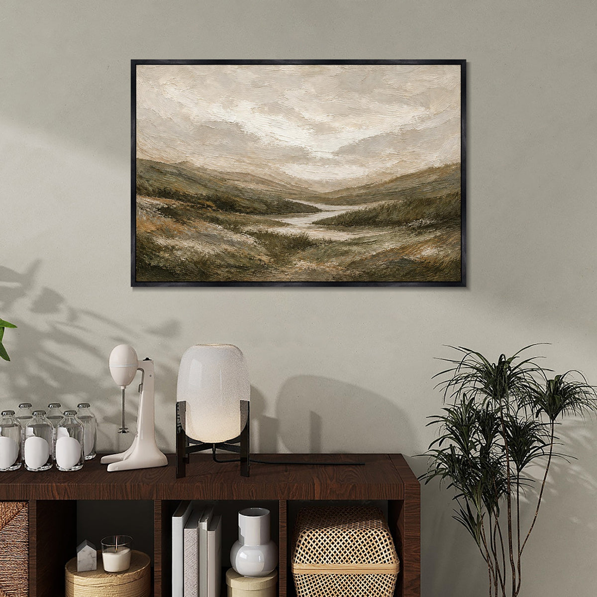 INVIN ART Framed Canvas 100% Handpainted Oil Painting Stream Through the Valley Wall Art