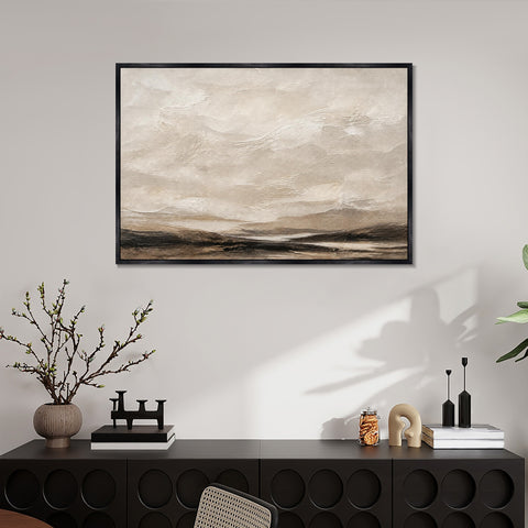 INVIN ART Framed Canvas 100% Handpainted Oil Painting Clouds Over Open Land Wall Art