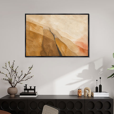 INVIN ART Framed Canvas 100% Handpainted Oil Painting Dark Line Through Ochre Slopes Wall Art