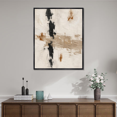INVIN ART Framed Canvas 100% Handpainted Oil Painting Crossed Brush Marks Wall Art