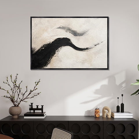 INVIN ART Framed Canvas 100% Handpainted Oil Painting Two Flowing Strokes Wall Art
