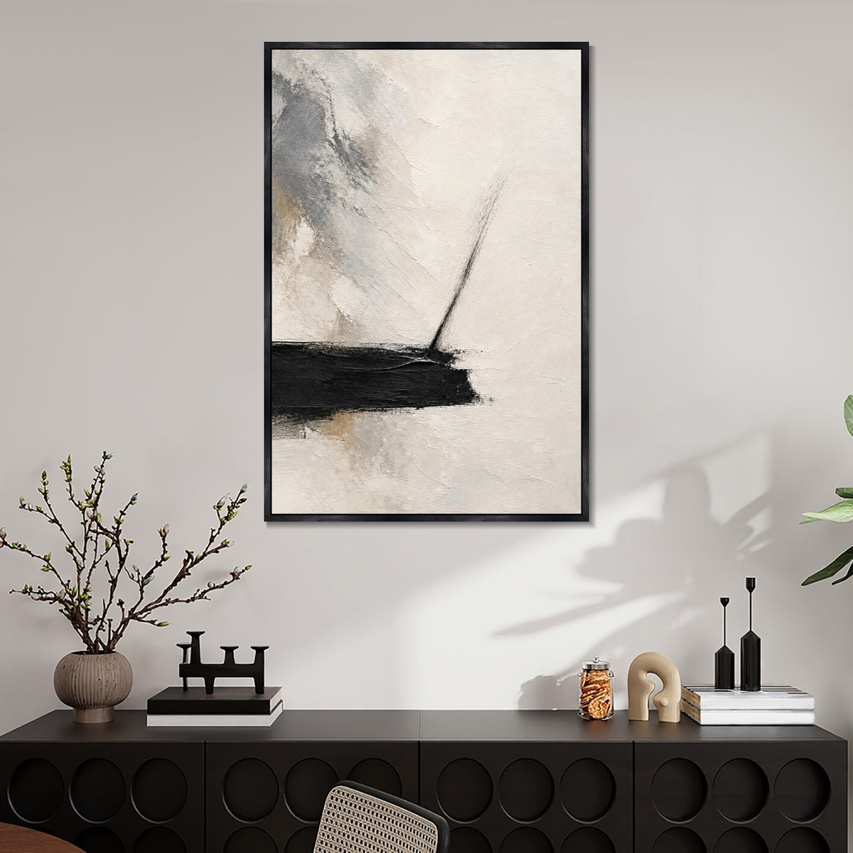 INVIN ART Framed Canvas 100% Handpainted Oil Painting A Fine Line Rising Wall Art