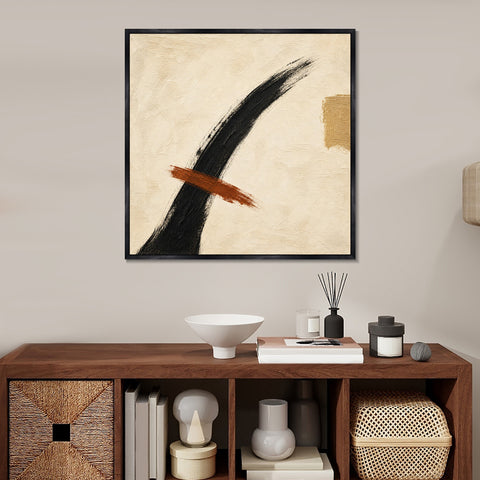 INVIN ART Framed Canvas 100% Handpainted Oil Painting Ink Arc and Rust Line Wall Art