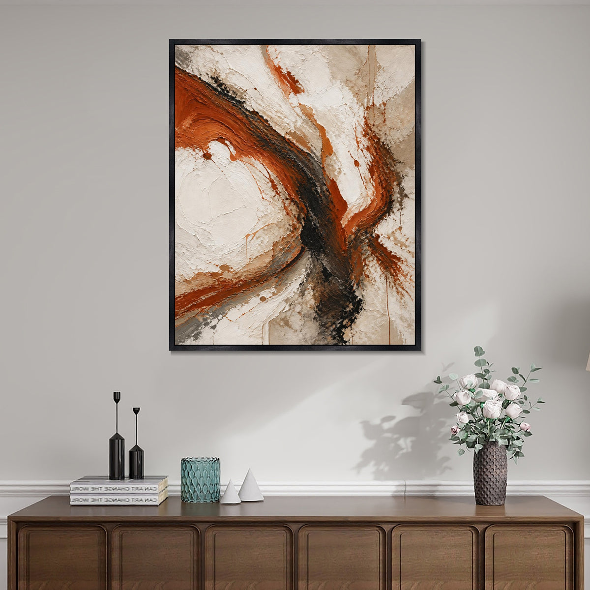INVIN ART Framed Canvas 100% Handpainted Oil Painting Rust and Black Current Wall Art