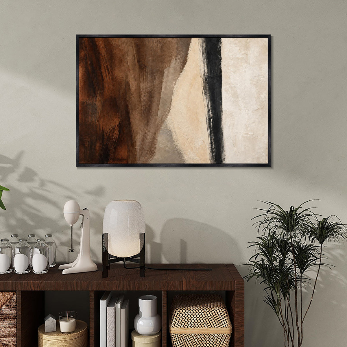 INVIN ART Framed Canvas 100% Handpainted Oil Painting Brown Fields and a Dark Line Wall Art