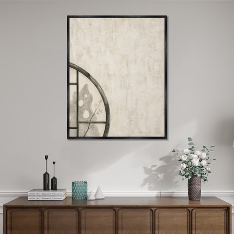 INVIN ART Framed Canvas 100% Handpainted Oil Painting A Corner of the Round Window Wall Art