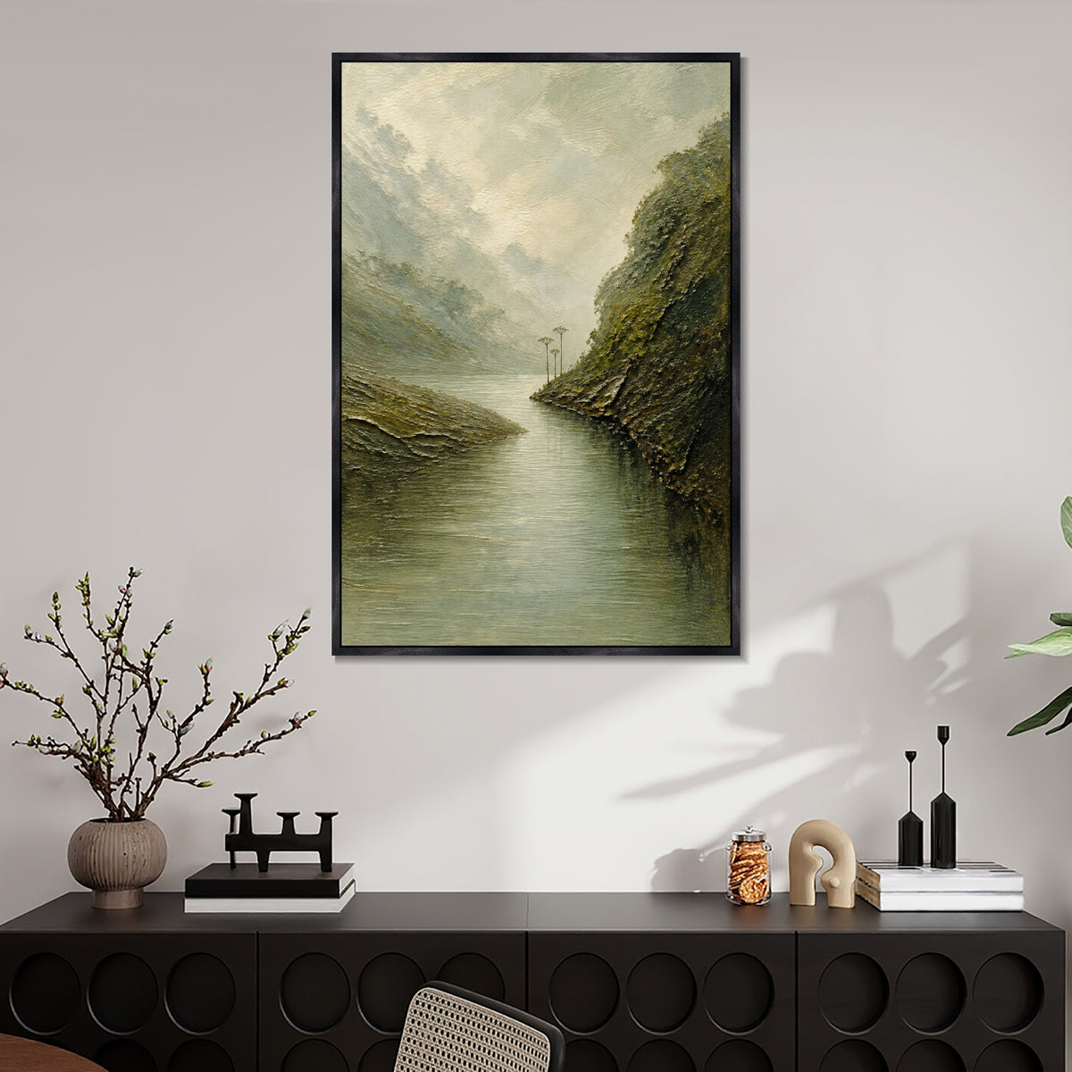 INVIN ART Framed Canvas 100% Handpainted Oil Painting Still Water in the Gorge Wall Art