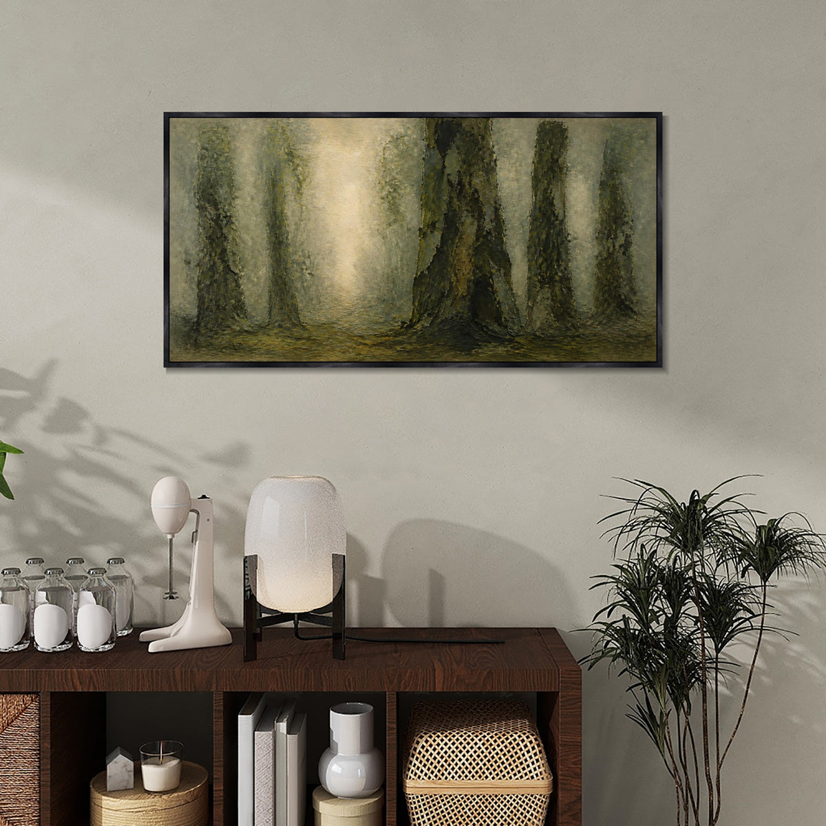 INVIN ART Framed Canvas 100% Handpainted Oil Painting Light in the Old Forest Wall Art