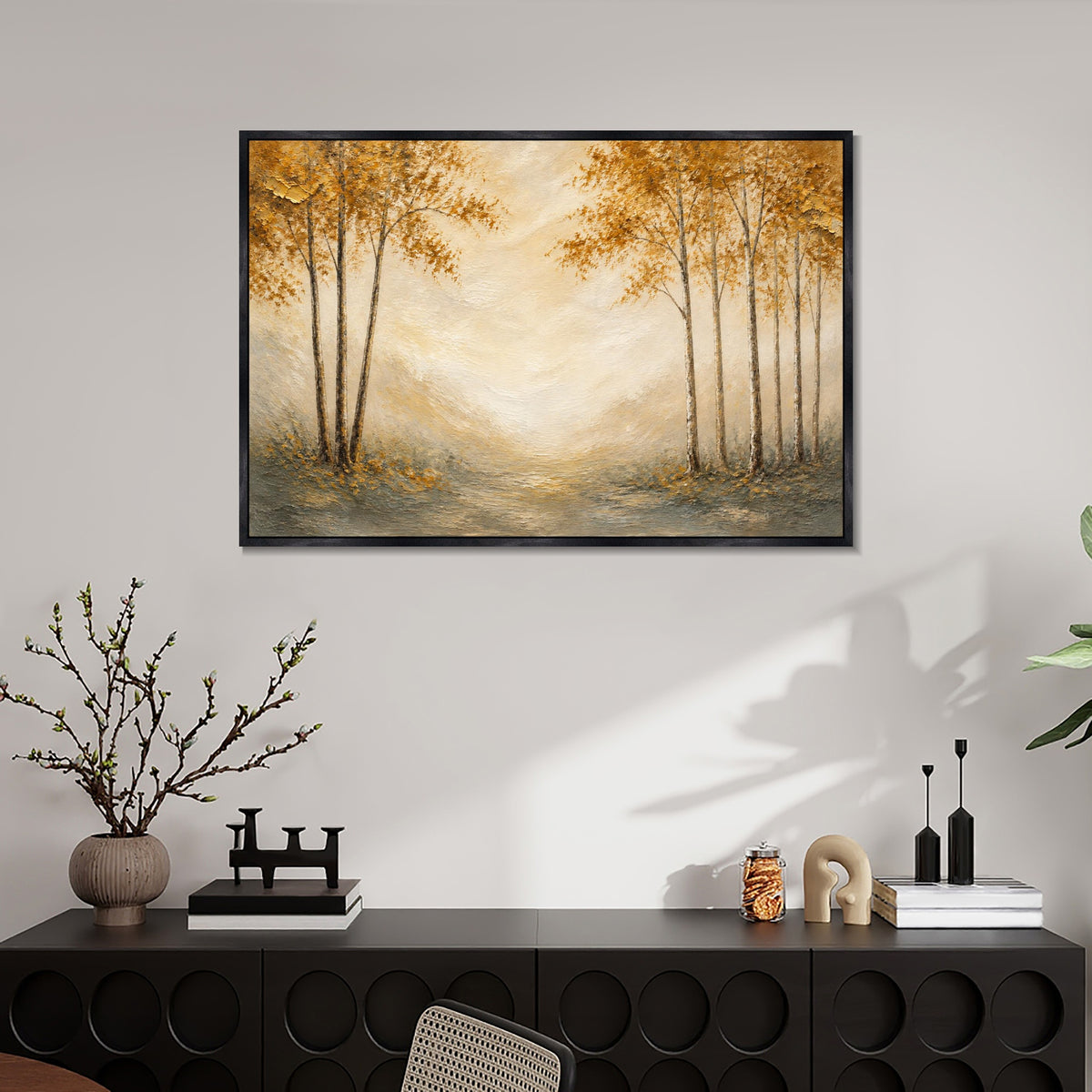 INVIN ART Framed Canvas 100% Handpainted Oil Painting Path Through Autumn Trees Wall Art
