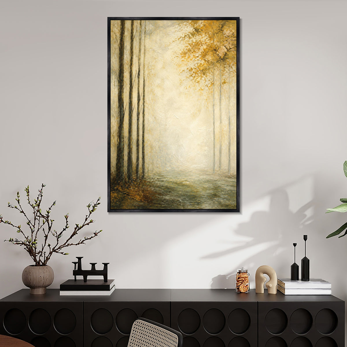 INVIN ART Framed Canvas 100% Handpainted Oil Painting Morning Light at the Forest Edge Wall Art