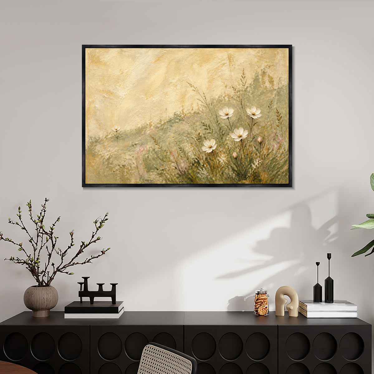 INVIN ART Framed Canvas 100% Handpainted Oil Painting Daisies in the Breeze Wall Art