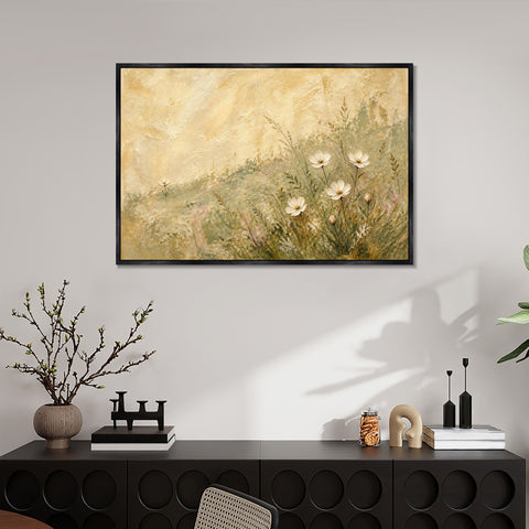 INVIN ART Framed Canvas 100% Handpainted Oil Painting Daisies in the Breeze Wall Art