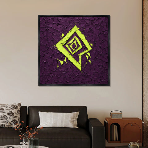 INVIN ART Framed Canvas 100% Handpainted Oil Painting Lime Diamond on Purple Wall Art