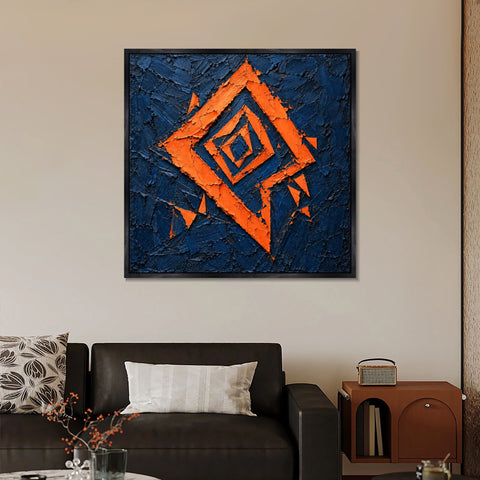 INVIN ART Framed Canvas 100% Handpainted Oil Painting Orange Diamond Fragments Wall Art