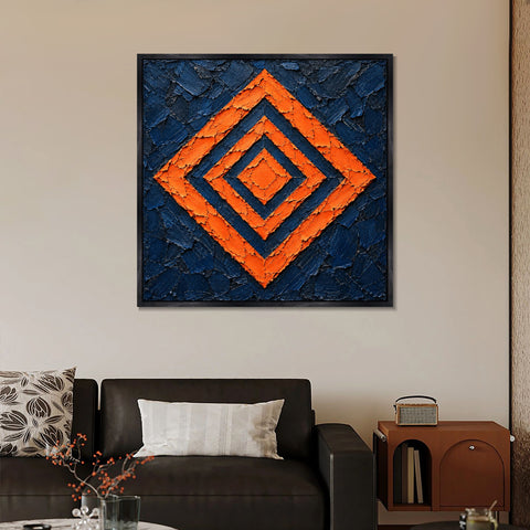INVIN ART Framed Canvas 100% Handpainted Oil Painting Orange Concentric Diamonds Wall Art