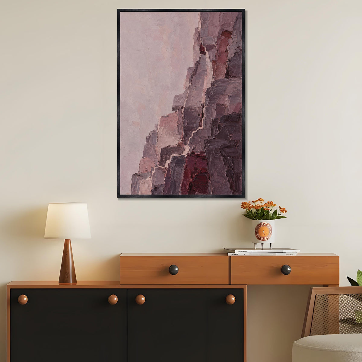 INVIN ART Framed Canvas 100% Handpainted Oil Painting Red Rock Facets Wall Art