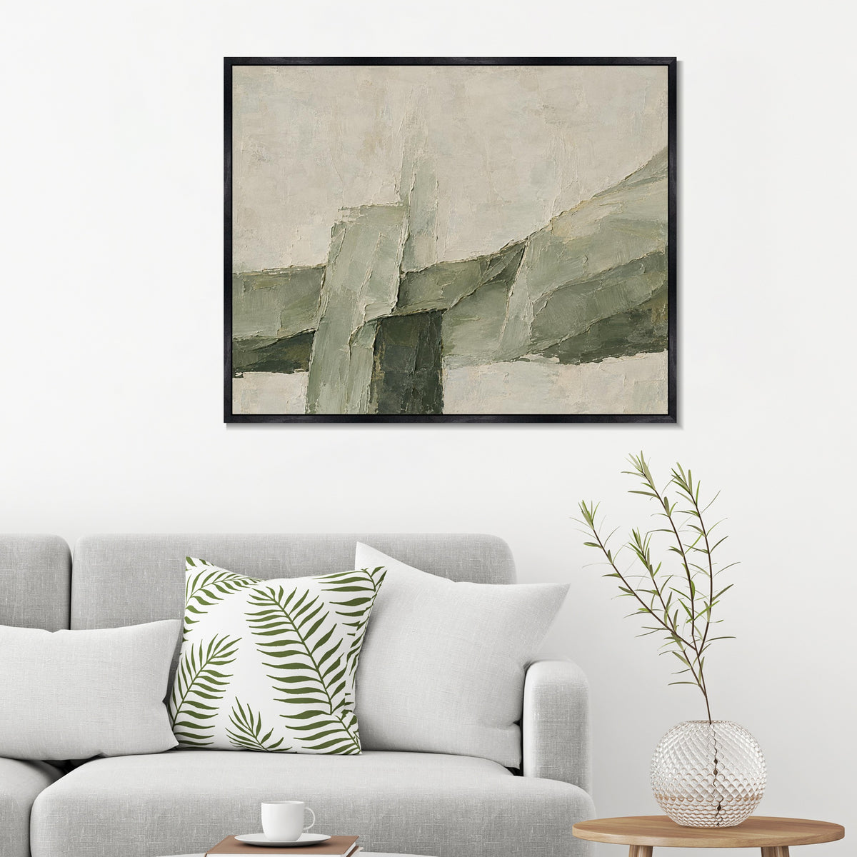 INVIN ART Framed Canvas 100% Handpainted Oil Painting Green Stone Intersections Wall Art