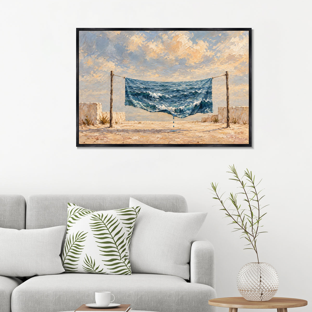 INVIN ART Framed Canvas 100% Handpainted Oil Painting A Sea Hung Out to Dry Wall Art