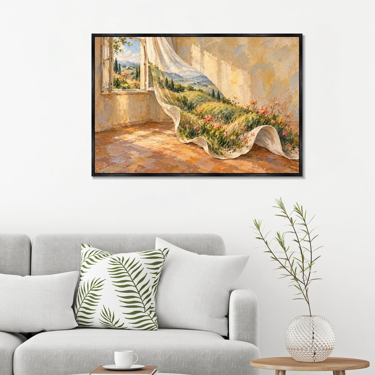 INVIN ART Framed Canvas 100% Handpainted Oil Painting A Meadow in the Curtain Wall Art