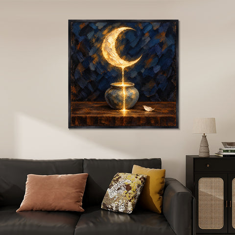 INVIN ART Framed Canvas 100% Handpainted Oil Painting Moonlight into the Vessel Wall Art