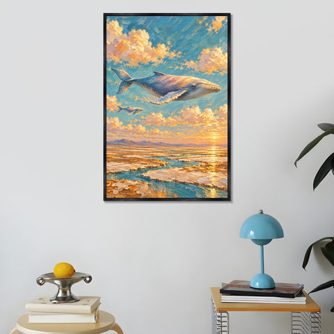 INVIN ART Framed Canvas 100% Handpainted Oil Painting Whale Above the Salt Flats Wall Art