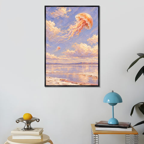 INVIN ART Framed Canvas 100% Handpainted Oil Painting Honey Jellyfish Above the Salt Lake Wall Art