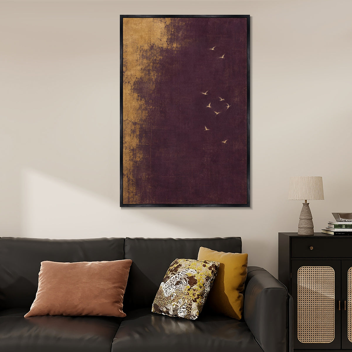 INVIN ART Framed Canvas 100% Handpainted Oil Painting Pale Wings in Plum and Gold Wall Art