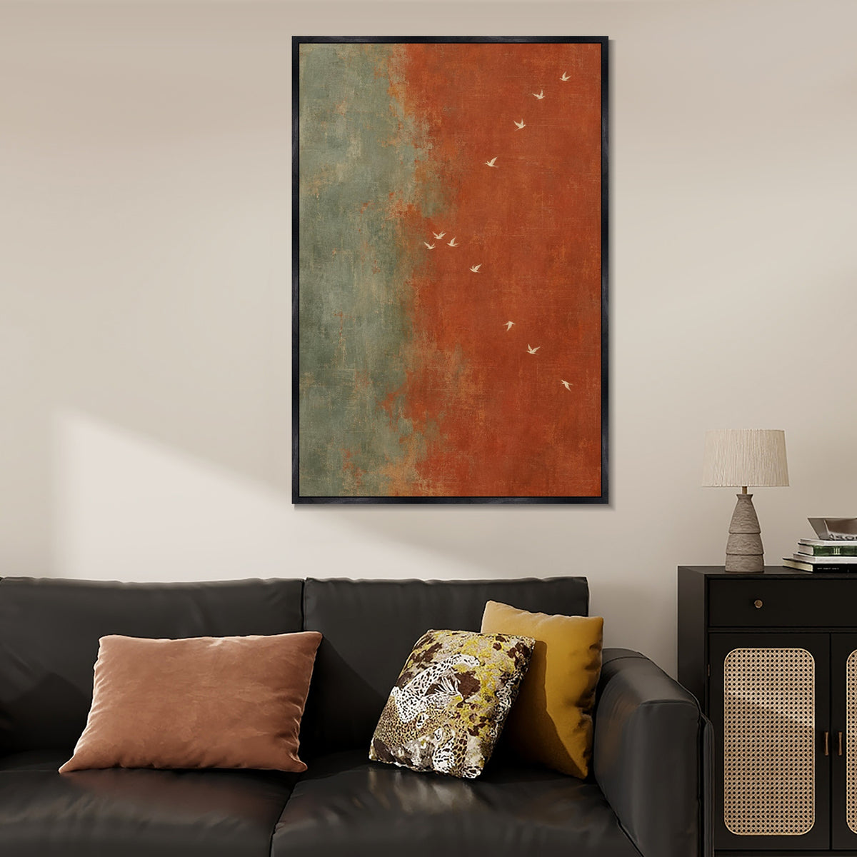 INVIN ART Framed Canvas 100% Handpainted Oil Painting White Birds in the Rust Breeze Wall Art