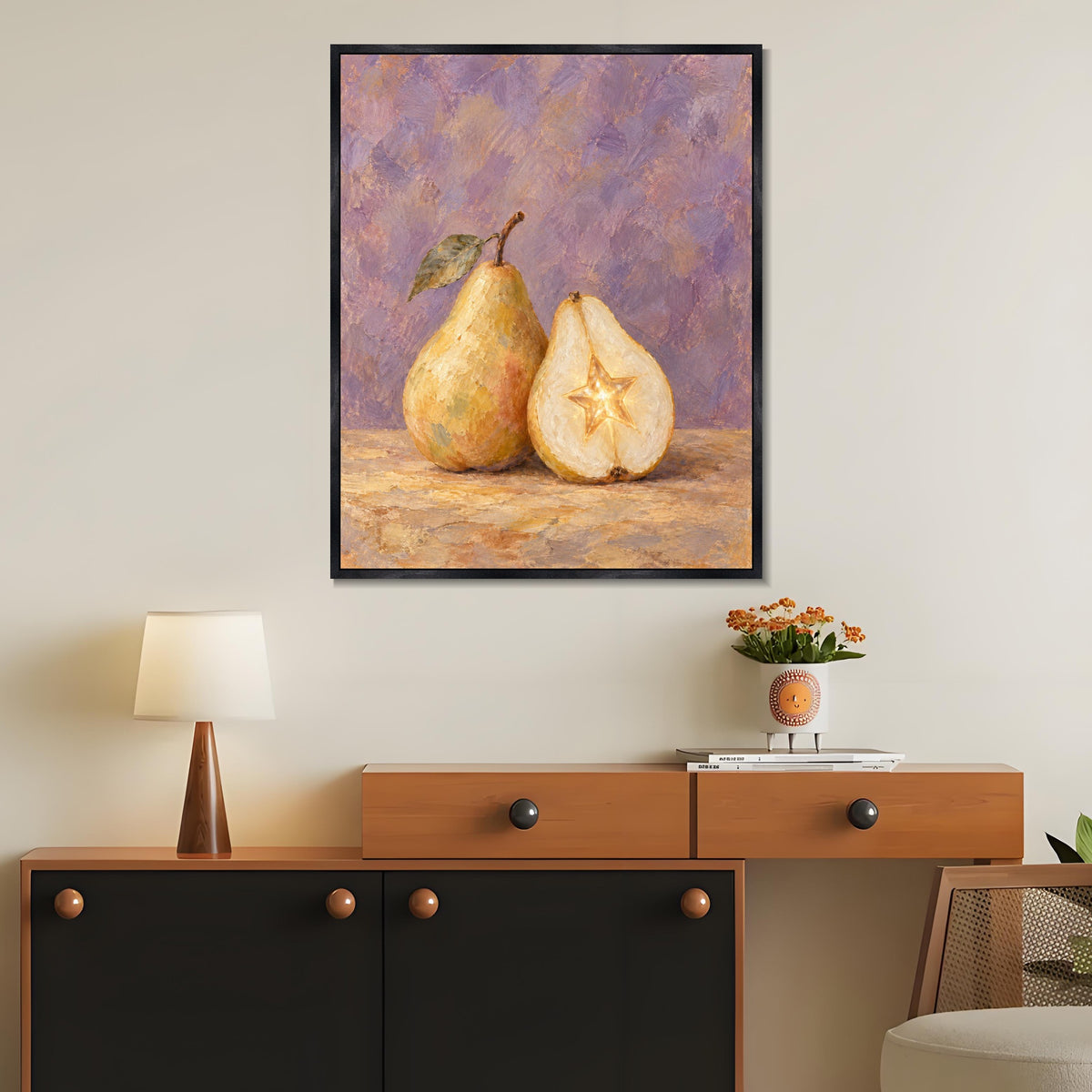 INVIN ART Framed Canvas 100% Handpainted Oil Painting Starlight Within the Pear Wall Art