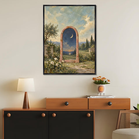 INVIN ART Framed Canvas 100% Handpainted Oil Painting Moonlit Mirror in the Garden Wall Art