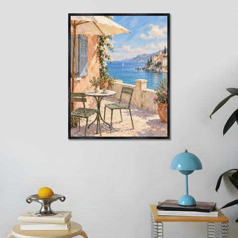 INVIN ART Framed Canvas 100% Handpainted Oil Painting Afternoon on the Coastal Terrace Wall Art